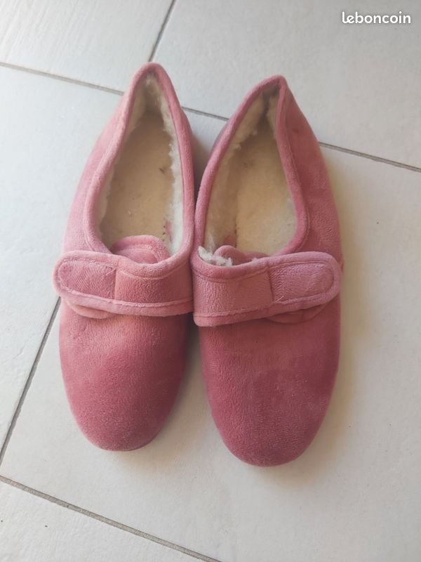 Chaussons largeur confort fourrés pure laine - Rose (image 2)