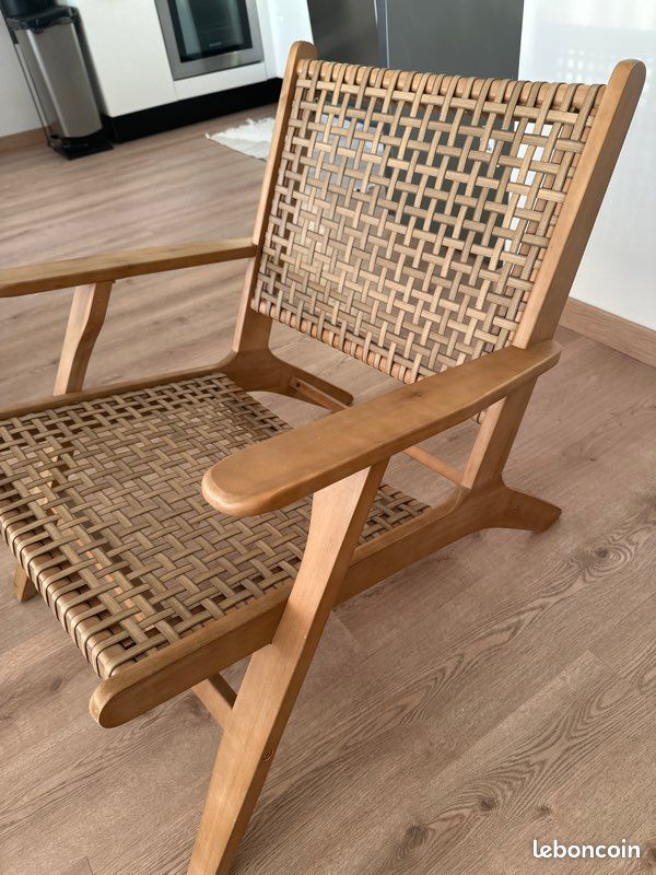 Fauteuil Kave Home bois et osier (image 3)