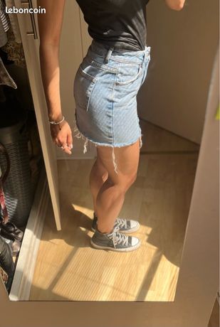 Jupe Topshop Moto En Jean – Taille 10, Bleue, Courte Vintage