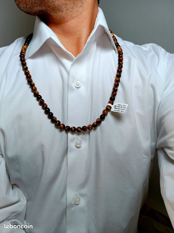 Collier Oeil de Tigre – Pierre Naturelle & Acier Inoxydable – Protection - Montres & Bijoux