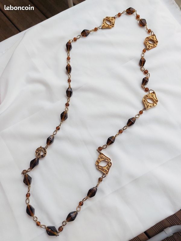 Collier Perles De Verre Marron Vintage – Ras Du Cou, Occasion, Bijou Bohème Rétro