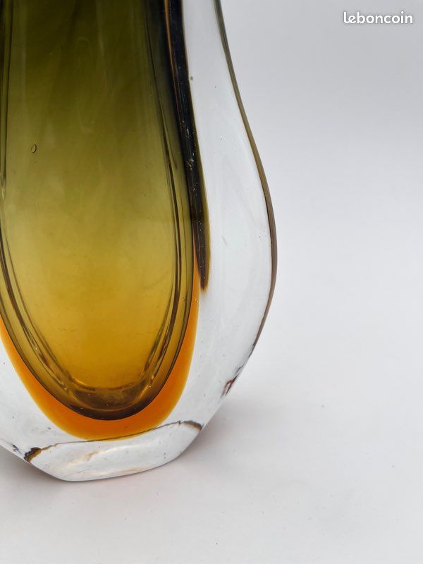 Vase Sommerso Flavio Poli Seguso Murano Verre Vert Ambre 1950 (image 11)