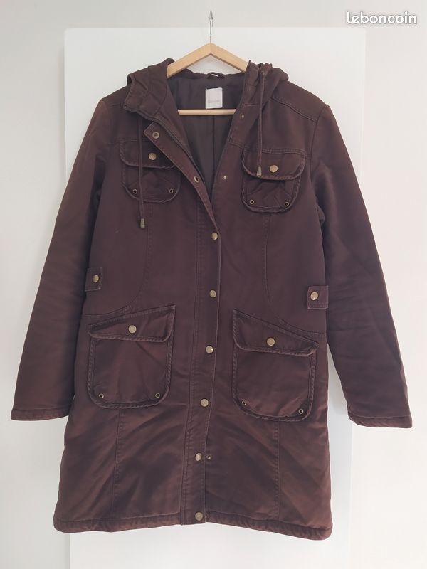 Manteau marron Camaïeu capuche T38 (image 1)