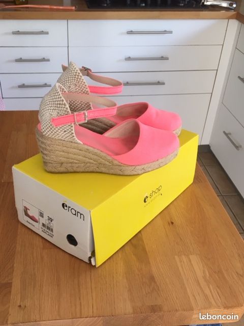 Chaussures compensées ERAM rose corde et toile p36 (image 1)