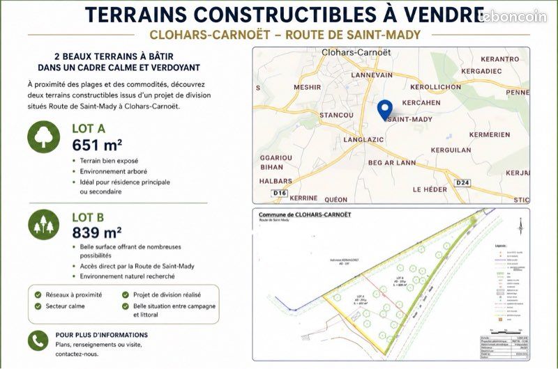 Terrains constructibles à vendre sur Clohars Carnoet · à Clohars-Carnoët · 110 000 €