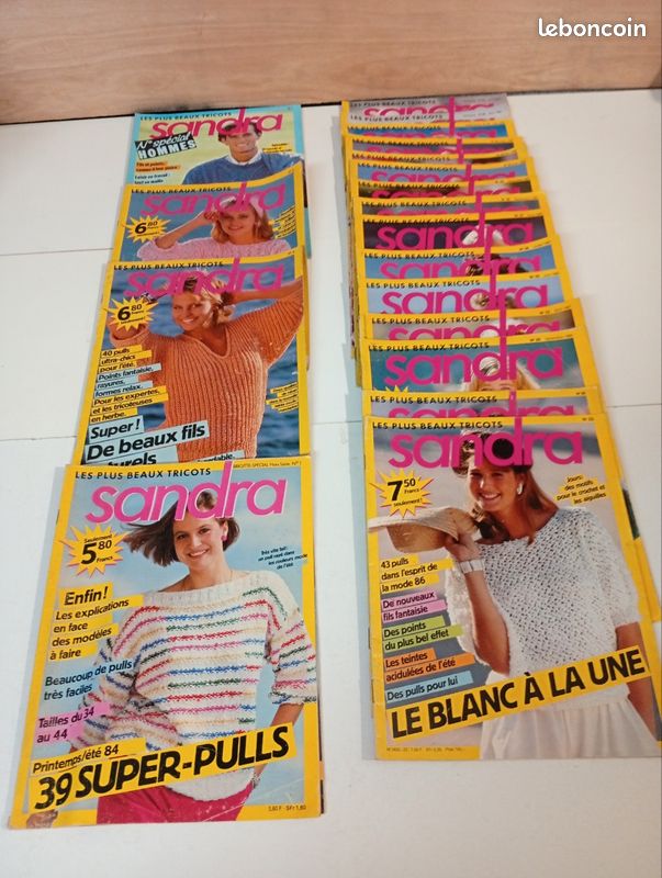 Lot de 19 Revue magazine sandra tricot(1,8,9,22,26,29,33,35,36,37,38,40,45,46,48,59,68,69,hs1) (image 1)