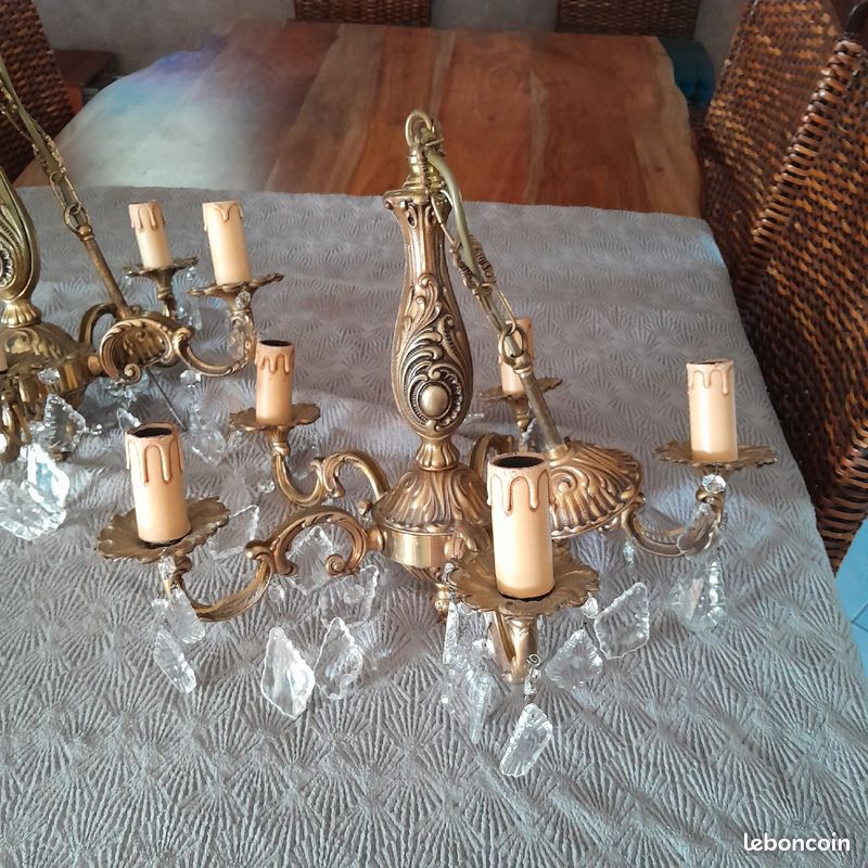Paires de Lustres vintages Bronze et Cristal (image 2)