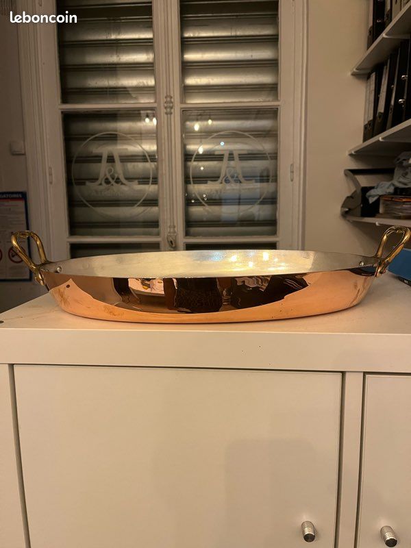 Poêle En Cuivre étamé 28 Cm - Poignée Laiton - Fabriquée En Italie - Ustensile Pro
