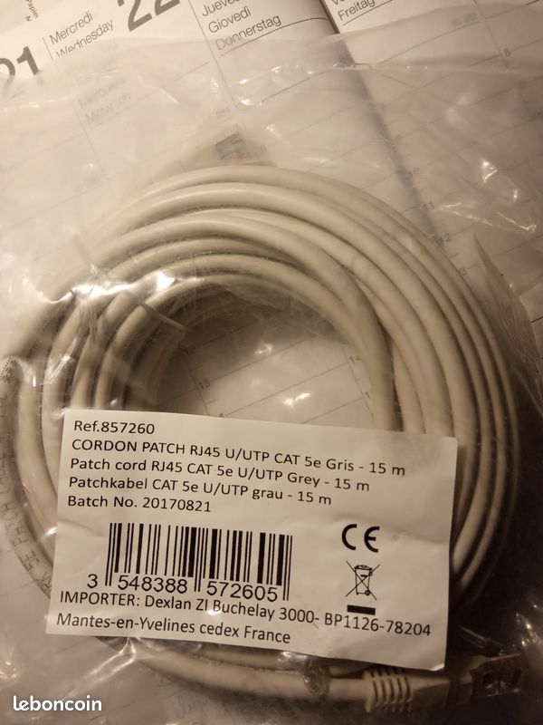 Cable ethernet neuf cat 5e 15 metres pour 20 (image 1)