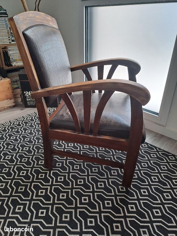Fauteuil bois et cuir (image 4)