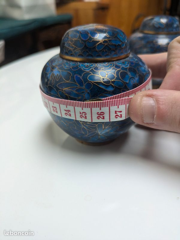 Paire de petits pots cloisonnés chinois anciens bleus (image 6)