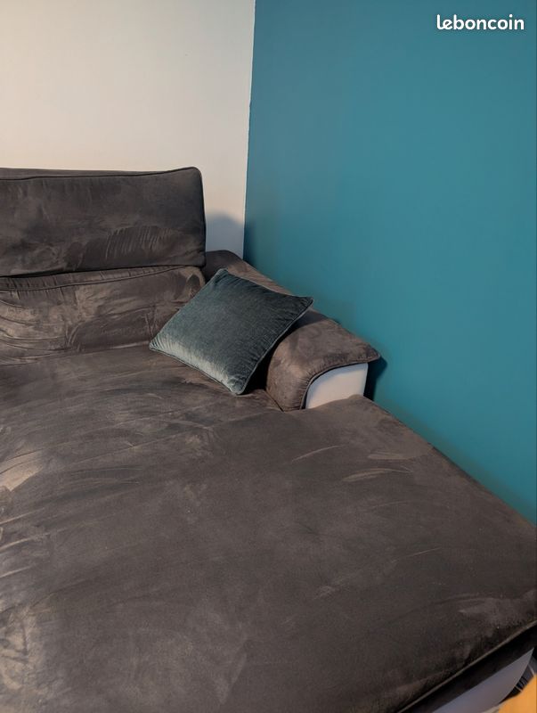 Canapé d'angle convertible en microfibre et simili CONNOR - Bicolore Blanc/gris - Angle droit (image 4)