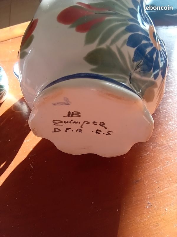 Service à dégustation panier avec 4 petites tasses 4,5x3,5cm avec anses décor fleurs faience de Quimper ht d fir r 5 (image 2)