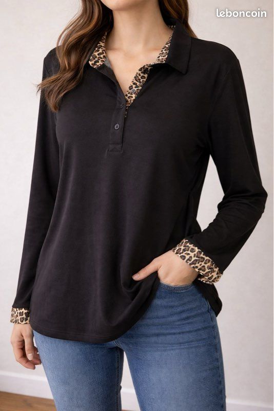 SHEIN enchy Robe midi mignonne à imprimé léopard avec col Claudine et manches longues, grande