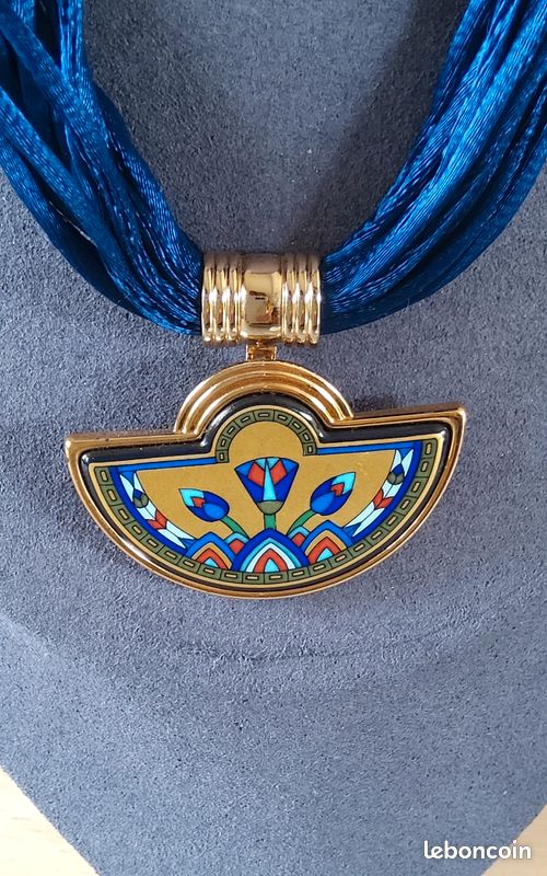 Collier Pendentif Michaela Frey Vintage Années 70 - Style Vienna Secession, émaillé