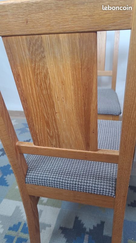 Lot de 4 chaises Brutalistes en chêne et tissu à carreaux, Danemark, années 1960 (image 8)