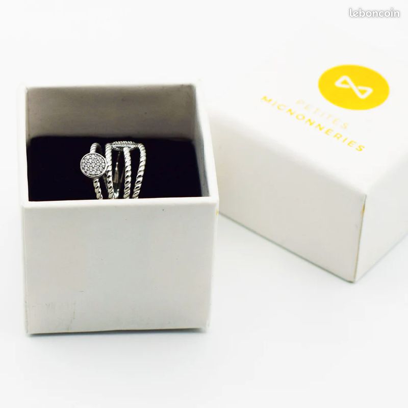 Bague 4 anneaux torsadés rhodié avec Rond en Zirconium Strass Argent 925 (image 4)