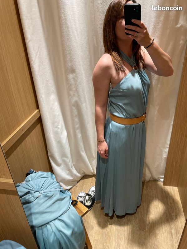 Robe Vintage Maison 123 Taille 42 - Bleu Marine/marron - Coton évasé Doublé - Très Bon état
