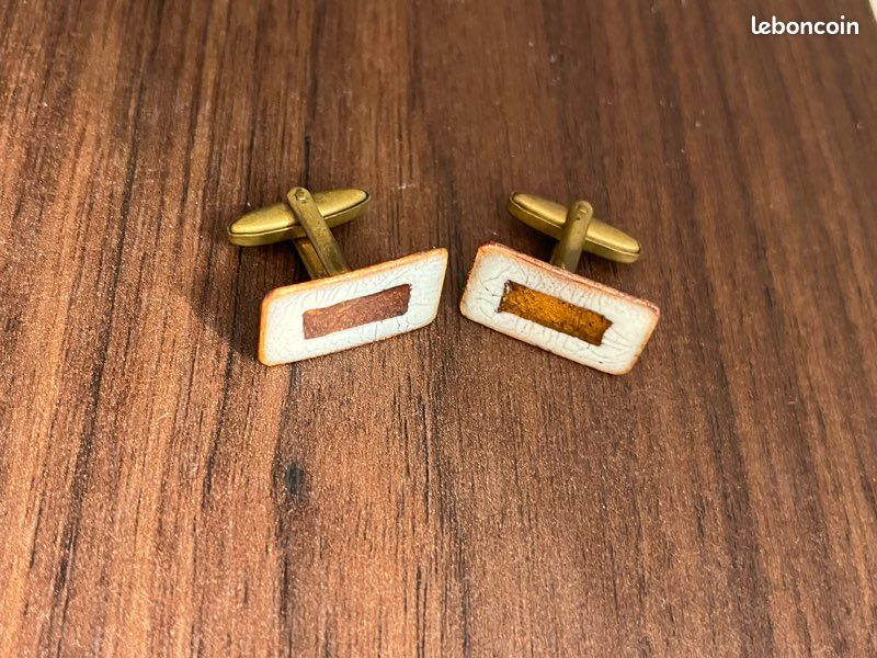Paire De Boutons De Manchette Anciens émaillés - Numéro 5 - Occasion Très Bon état, Sans Marque