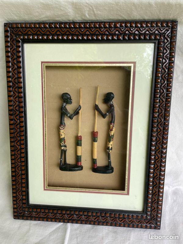 Lot de 2 Statues Déco Personnage Africain 40cm Naturel
