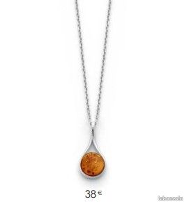 Neuf : Parure collier pendentif + boucle d'oreilles Argent 925/1000 + Ambre (PAR5) (image 7)