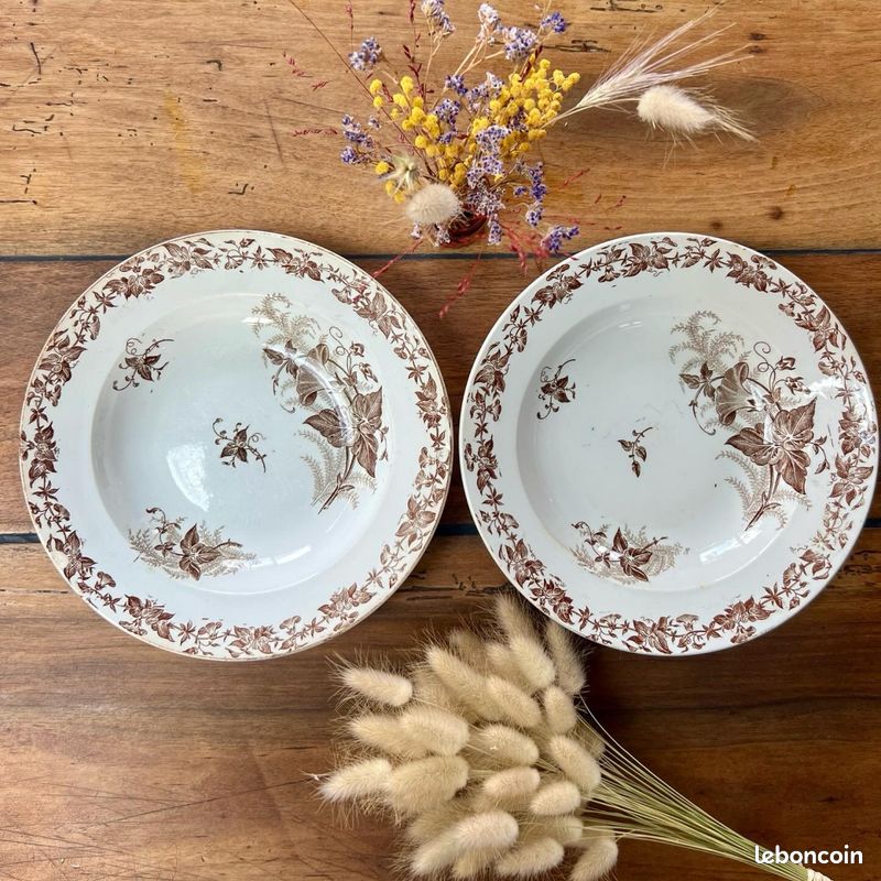 Joli duo assiettes creuses terre de fer - Liseron F.F Pexonne (image 7)