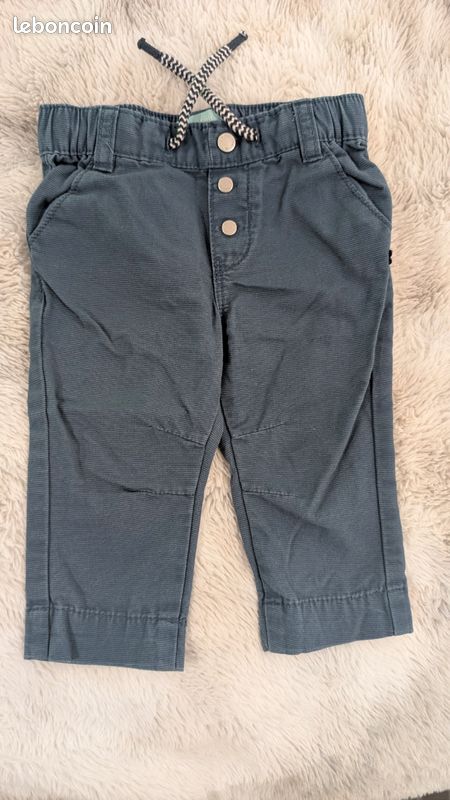 Pantalon droit en velours côtelé bleu canard Obaïbi - 6 mois (68 cm) (image 1)