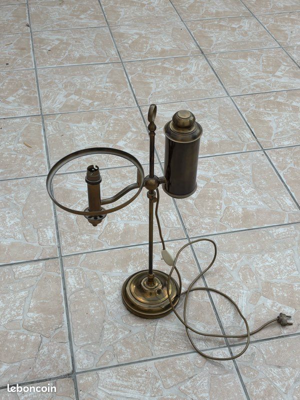 Ancienne lampe de bureau en laiton, électrifiée – style lampe d’étudiant (image 2)