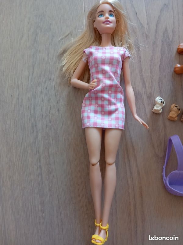 Chien Golden Retriever Barbie Enceinte Avec Chiots Nouveau-nés - Jouet Mattel D'occasion