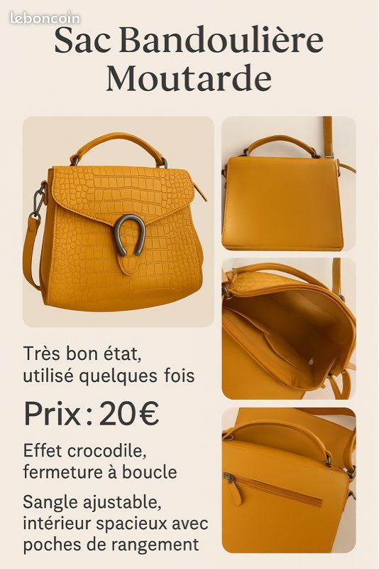 Sac bandoulière efffet croco moutarde (image 1)