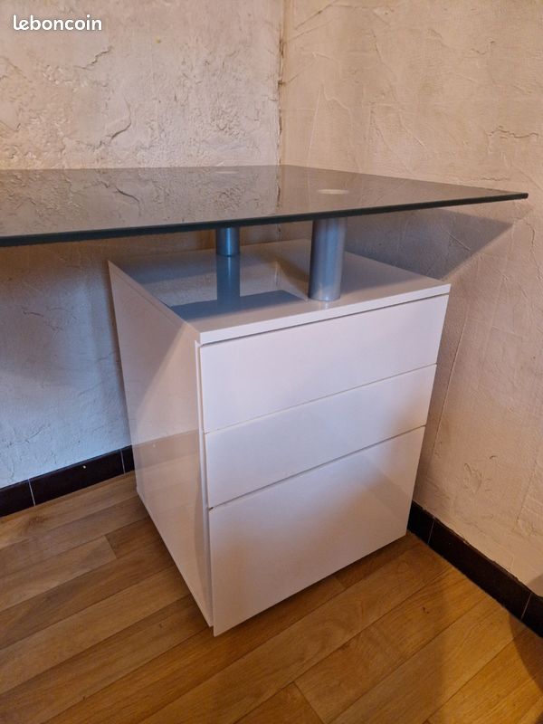 Bureau en verre avec tiroirs rangement (image 5)