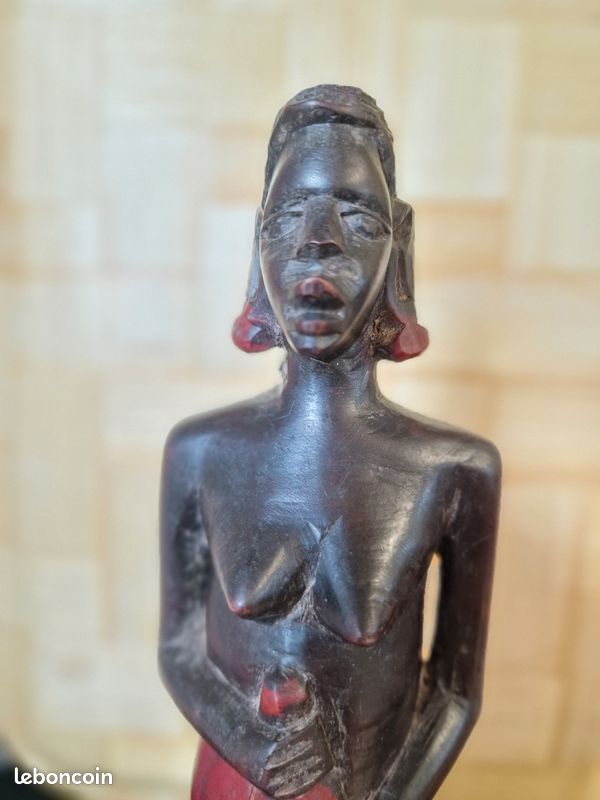 Statue africaine ancienne en bois sculpté – pièce artisanale vintage 31 cm déco ethnique (image 5)