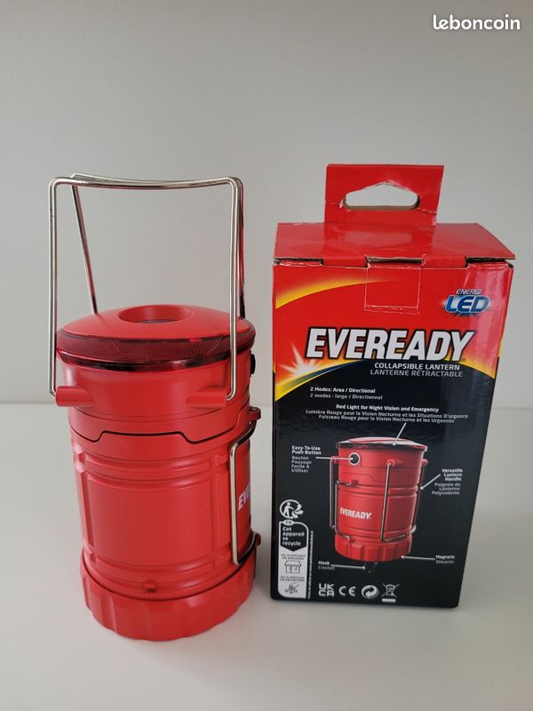 Grande Lampe Torche Vintage Ever Ready - Rouge Et Noir - Fonctionne Avec Piles D - Plastique