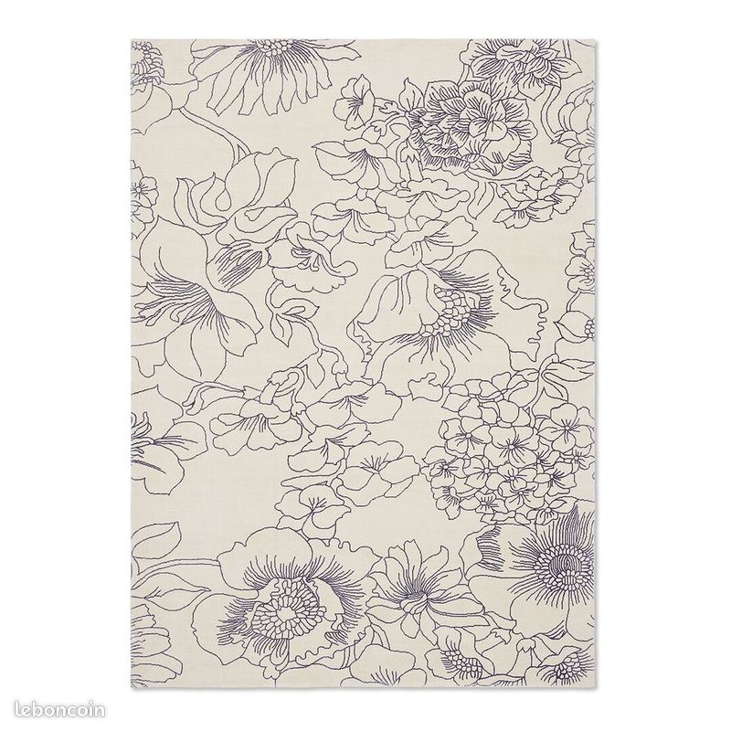Tapis coton moderne floral rectangle Linear Floral Bleu 140x200 (image 1)