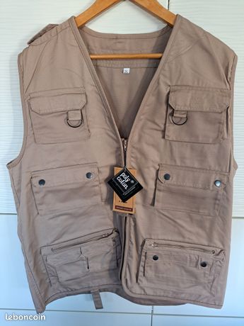 Gilet Sans Manches XXL Style Reporter - Multi-poches Beige - Neuf Avec étiquettes - Homme