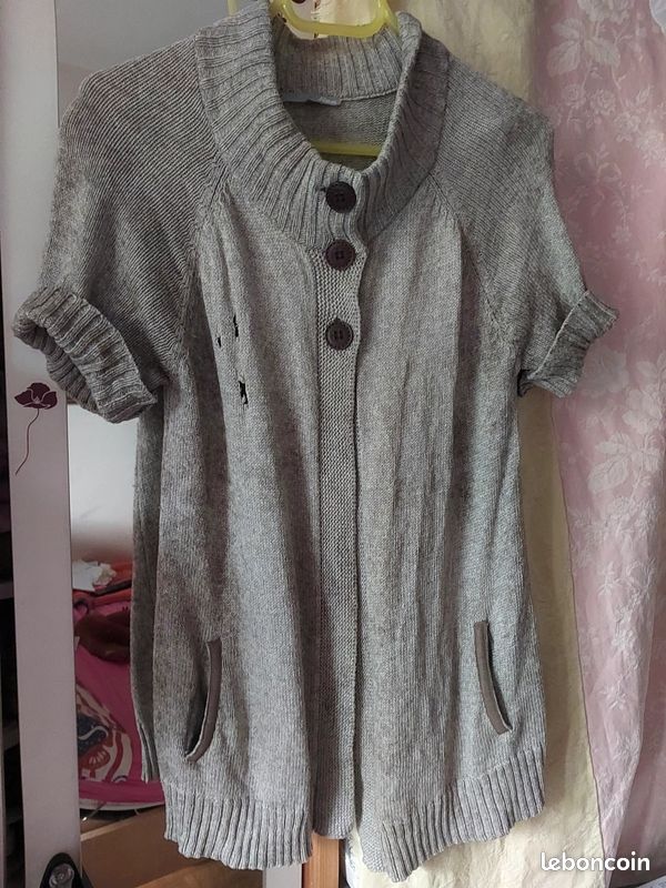 Gilet gris chiné L - 3 gros boutons ronds (image 1)