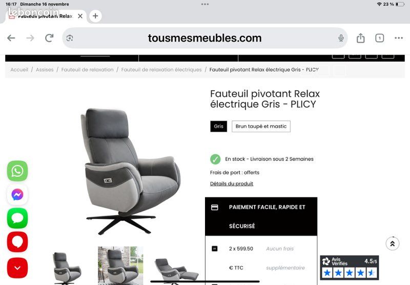 Fauteuil relax électrique (image 1)