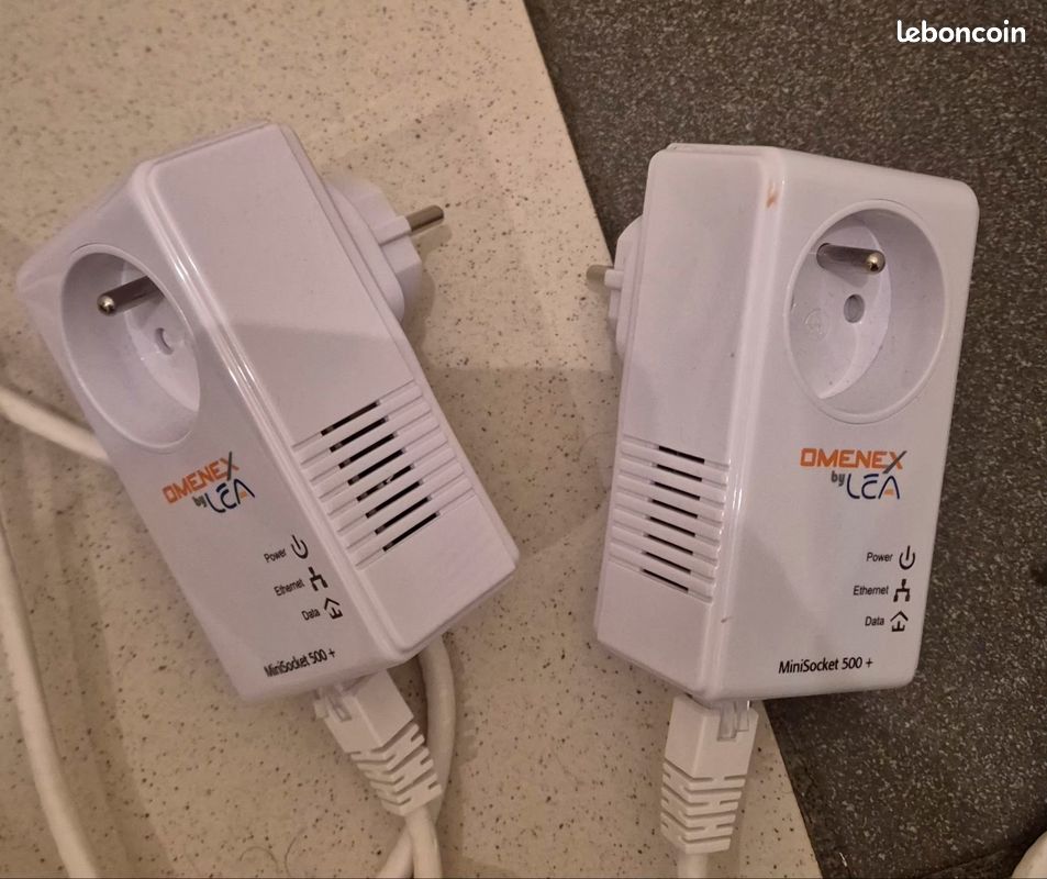 Pack de 2 x CPL LEA OMENEX by Ethernet Gigabit avec Prise gigogne filtrée (image 1)