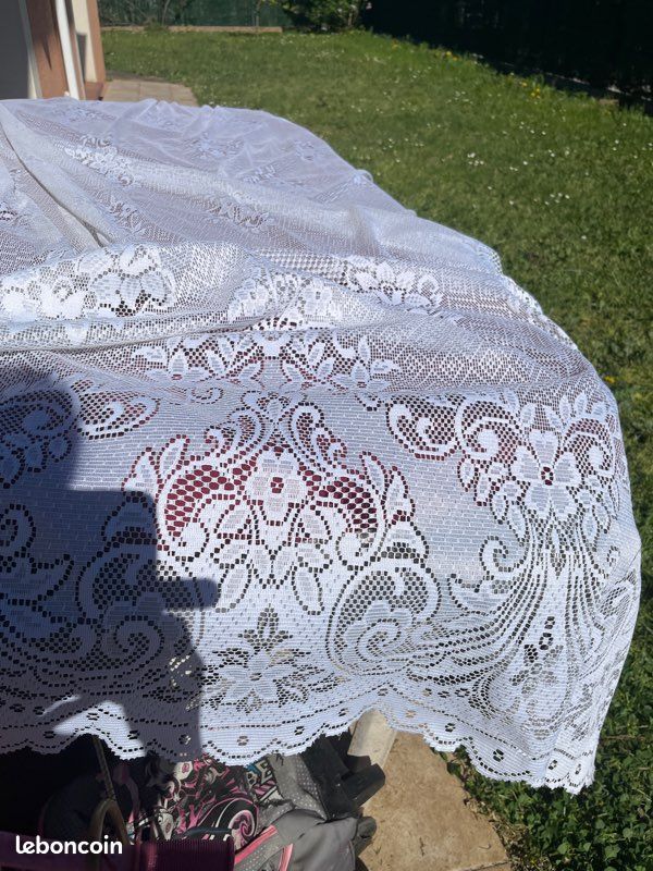 Dentelle Ancienne Pour Nappe Ou Rideau - 60x120 Cm - Tissu Blanc Mariage