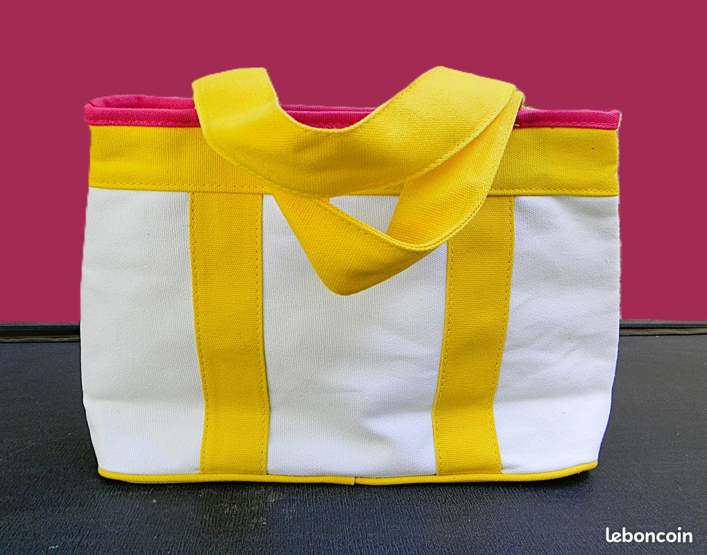NEUF, Sac à Mains de la Marque ESCADA en Tissu Toilé Blanc, Jaune Vif et Fuchsia, (image 2)