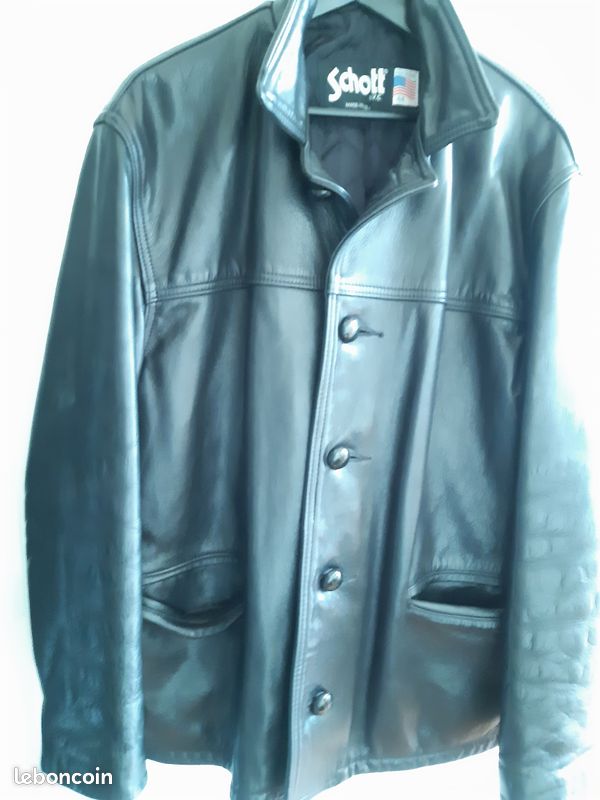 Manteau 3/4 En Cuir Schott Modèle 141 - Taille L - Noir - Style Parka Années 90 - Occasion Très Bon état