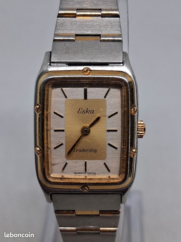 Montre vintage eska leadership dames mécanisme à quartz argenté et dorée bracelet métal d'origine (image 4)