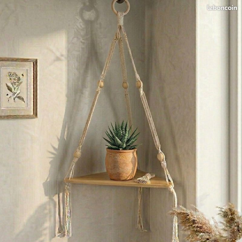 Étagère d’Angle Flottante 1 Niveau en Bois Bohème – Présentoir Mural Suspendu Déco Intérieure Moderne Salon Chambre. NEUF ✅ LIVRAISON OFFERTE 🚚 (image 1)