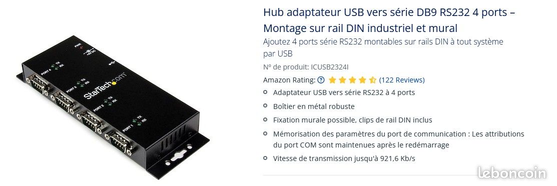 HUB 4 Ports série DB9 RS 232 industriel Startech (image 5)