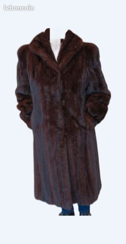 Manteau En Vison Authentique - Taille 40-42 - Noir - Occasion En Parfait État - Fourrure Française