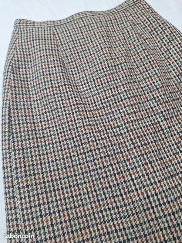 Jupe Vintage Pied De Poule Faite Main - Taille 38, Doublée, Occasion Très Bon état