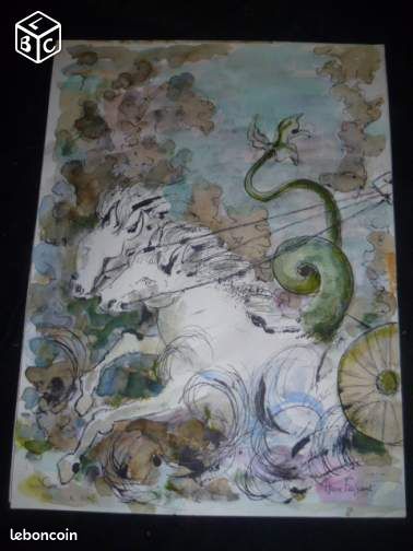 Aquarelle sur papier chevaux signée (image 1)