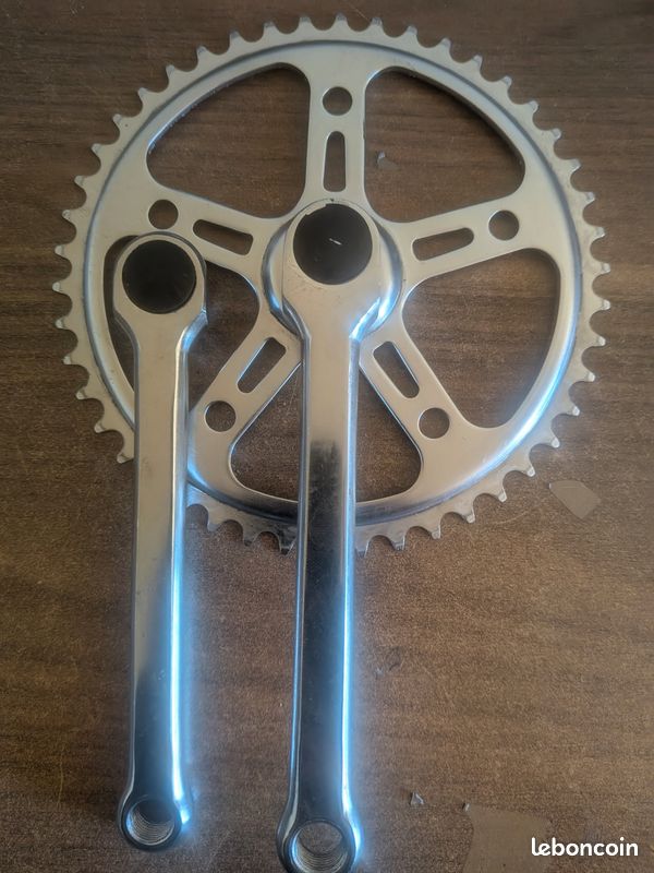 Pédalier double plateaux 48/42 dents acier chromé vélo ancien vintage a clavette - Sport & Plein air