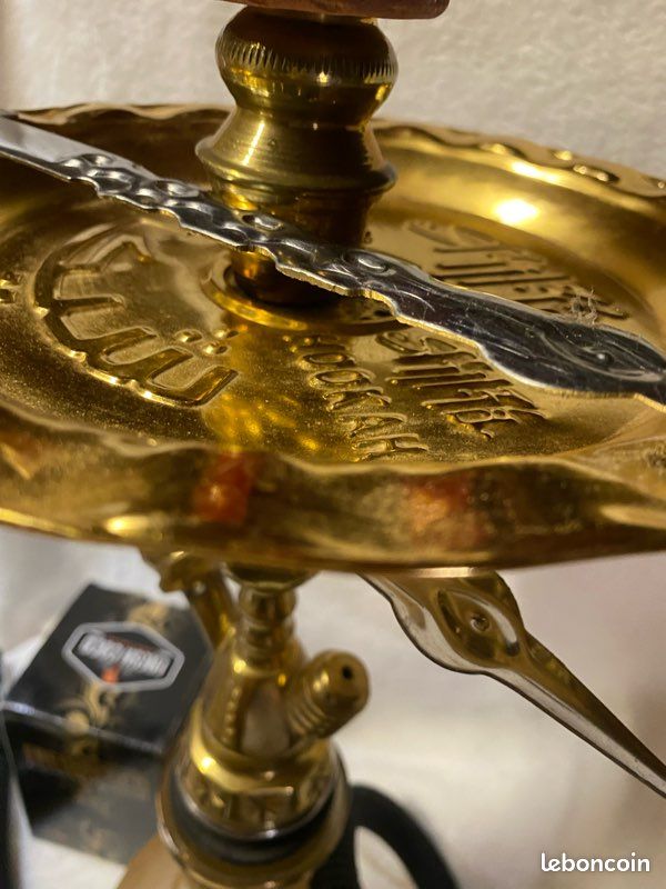 Grand narguilé/chicha/hookah traditionnel doré avec accessoires (image 8)