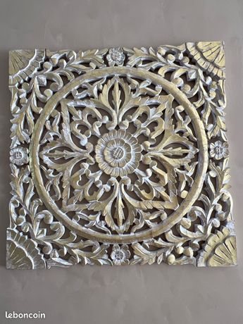 Lot 2 Panneaux Muraux Bois Sculpté Floral – Vintage, Fait Main